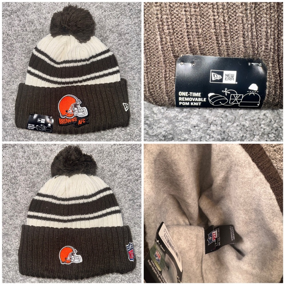 Cleveland Browns Beanie New Era Unisex Removable Pom Wool Lining Brown OSFM NEW
